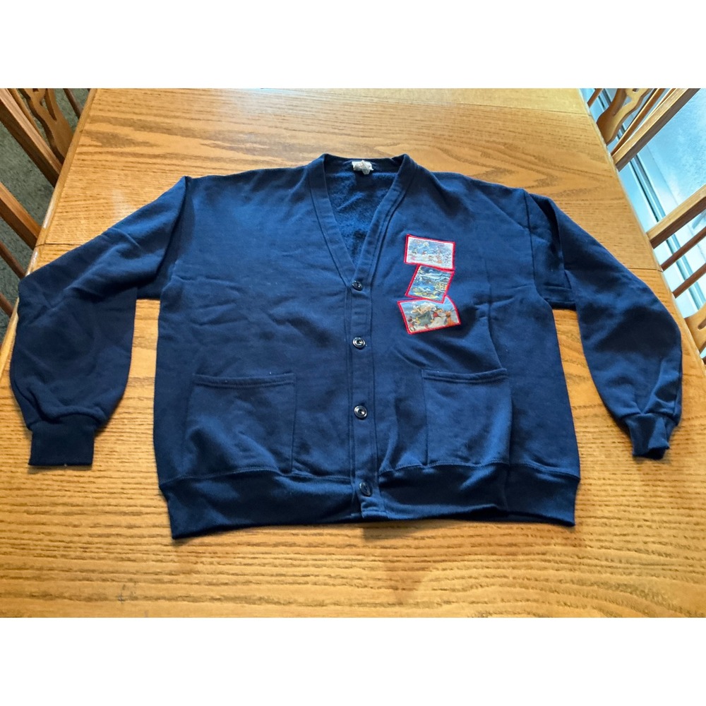 Vintage Walt Disney Gallery Mickey Mouse Christmas Cardigan Sweatshirt Navy OSFA
